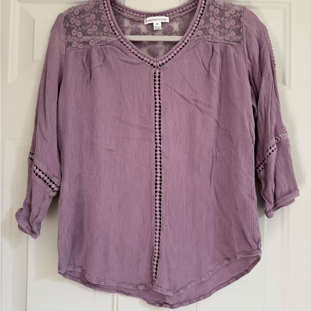 JohnPaulRichard Lavender Blouse with Lace Accents